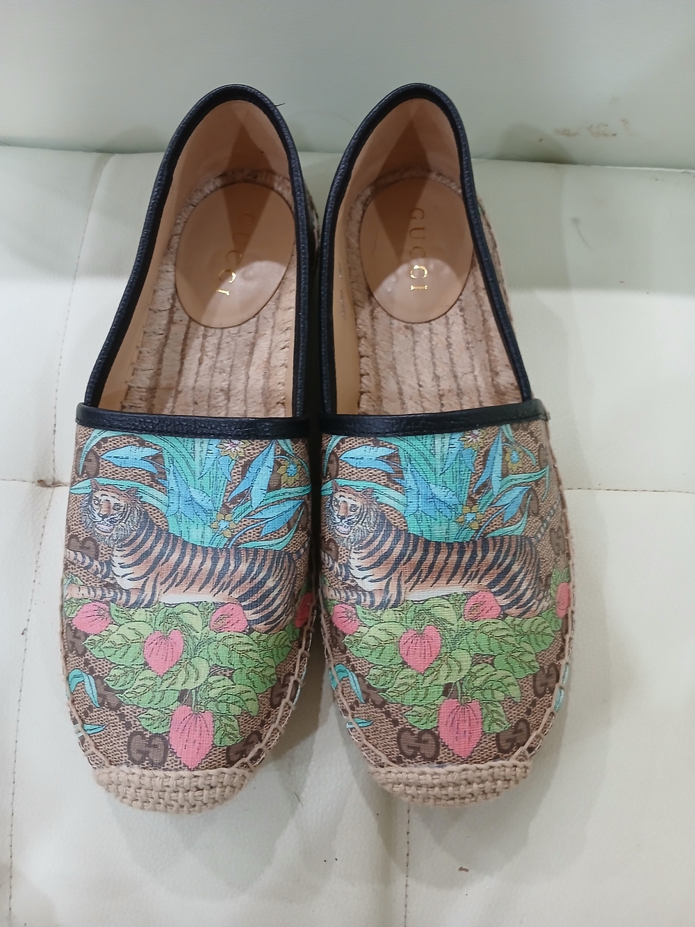 Gucci Botanical Tiger Espadrilles in Pink, Green & Blue